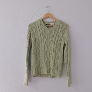 Green Irish Cable Knit Wool Sweater S